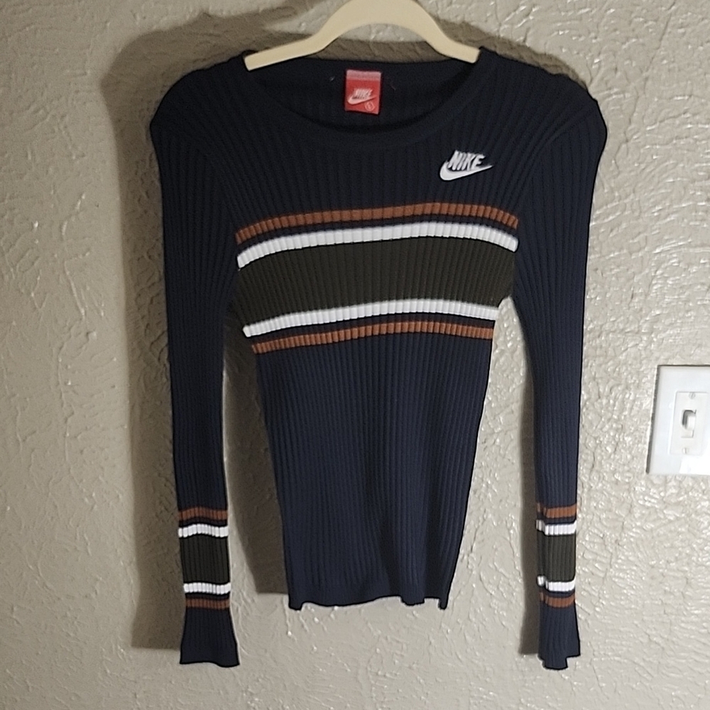 Nike Navy Long Sleeve Ribbed Top